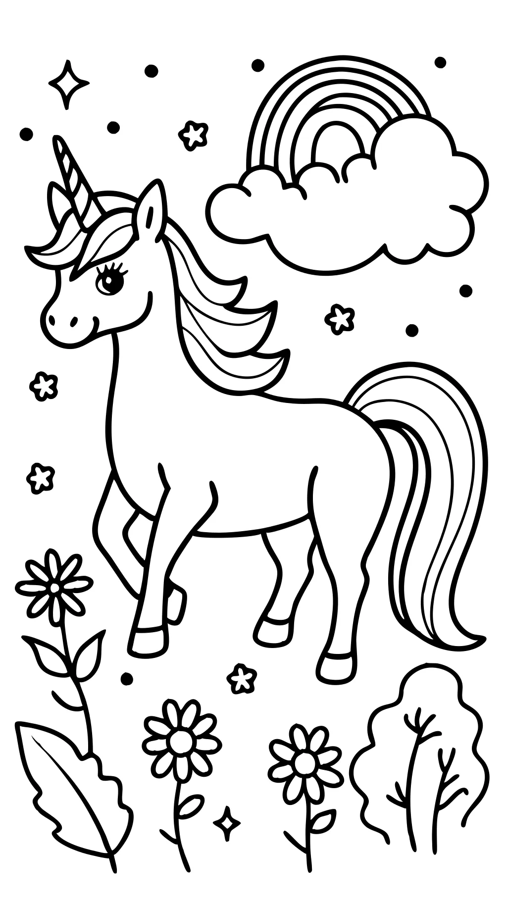 Página gratuita para colorear de unicornio